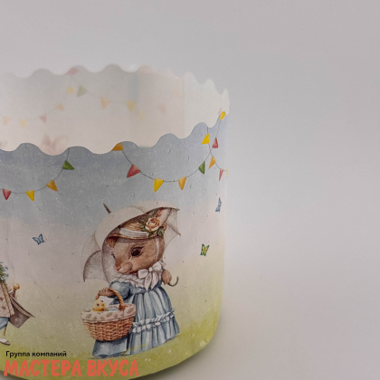 Форма бумажная для кулича (100г) d70*h60 мм РЕТРО ЗАЙЦЫ