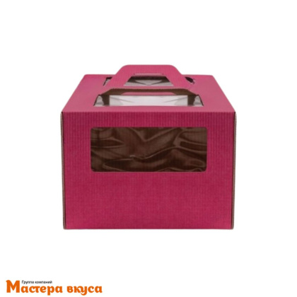 Короб для торта с окном и ручками 260*260*200 мм, бордовый, АП