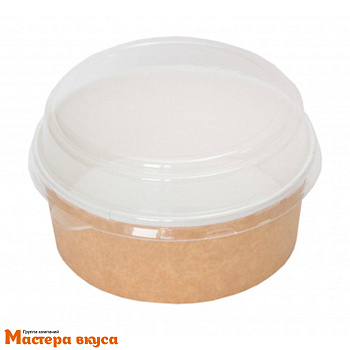 Упаковка Round Bowl 1000 с купольной крышкой (крафт), d-12,5см h-10,5см