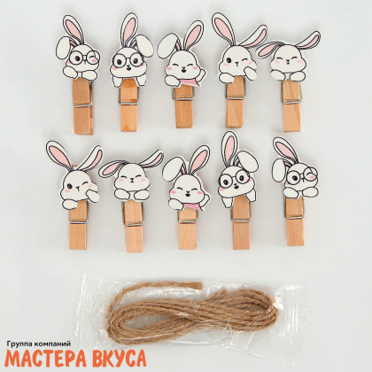 Декор прищепки "Зайчики", (набор 10 шт), 1,5*12*14 см