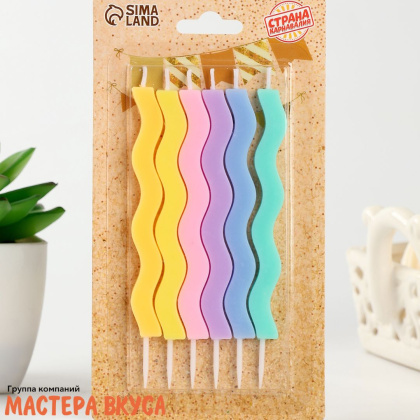 Свечи высокие Волна, разноцветный микс (набор 6 шт), h-12см 