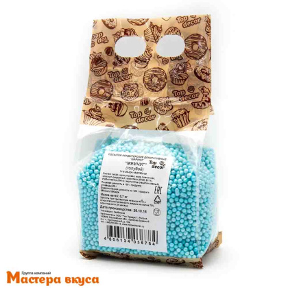 Посыпка Шарики зерновые Жемчуг  Голубой (5-7мм) в сахарной глазури, упак 700 гр