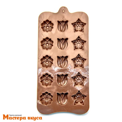 Форма для шоколада силиконовая  ЦВЕТОЧКИ-ТЮЛЬПАНЫ, (15 ячеек) 21*10 см