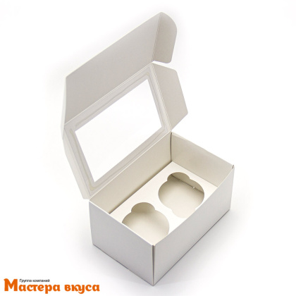 Коробка для  2 капкейков с окном, 160*100*80 мм, (белая) 