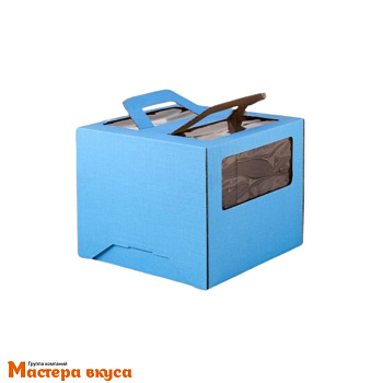 Короб для торта с окном и ручками 240*240*200 мм, синий, АП