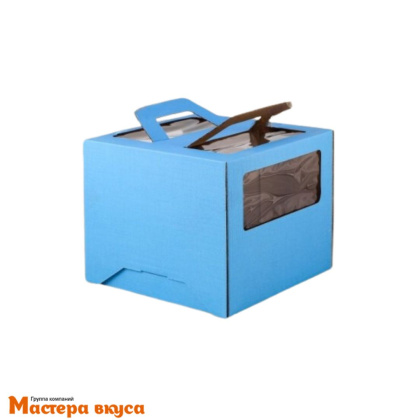 Короб для торта с окном и ручками 240*240*200 мм, синий, АП