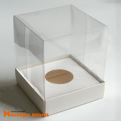 Коробка для  1 капкейка  ПРЕМИУМ с пластиковой крышкой и ложементом,100*100*120 мм, (белая) (3-д)
