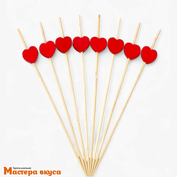 Шпажки "Сердечки красные", дерево, 11 см (набор 20 шт)