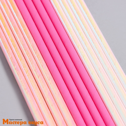 Трубочки бумажные, 20 см (упак 12 шт) розовые "Женственность"