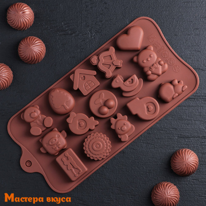 Форма для шоколада силиконовая  АССОРТИ СЧАСТЬЕ ЕСТЬ, (15 ячеек) 21*11 см