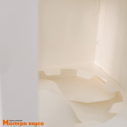 Коробка под кулич и пряничный домик с окном и ручкой, 16*16*18 см (белая) 500 гр с угловой загрузкой и с ложементом