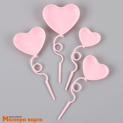 Набор для украшения торта и десертов СЕРДЦА розовые, пластик ( набор 4 шт)