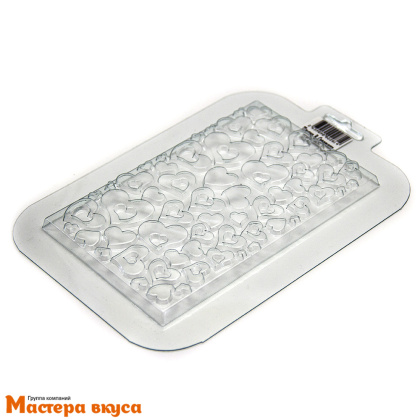 Форма для шоколада пластиковая, плитка В СЕРДЕЧКАХ, 160*100*9,7 мм