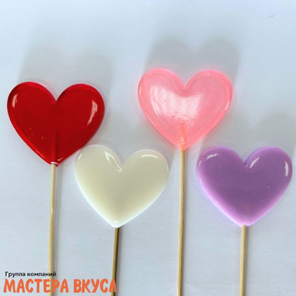 Карамель леденцовая на палочке СЕРДЦЕ однотонное, цвета микс, d~5 см