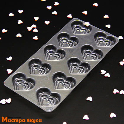 Форма для шоколада пластиковая СЕРДЦА, (10 ячеек) 145*73 мм 