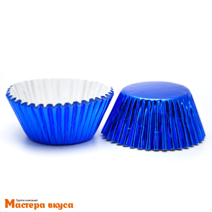 Капсула бумажная круглая, d-5см h-3,5см,  ГОЛУБАЯ металлик, (упак ~20 шт)