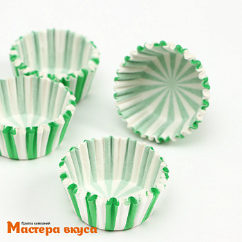 Капсула бумажная для конфет, d-3,5см  h-2см, ЗЕЛЕНЫЕ ПОЛОСЫ (миниупак ~20-25 шт)