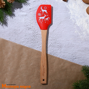 Лопатка силиконовая с деревянной ручкой 26 см, "Олени"