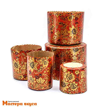 Форма бумажная для кулича (100г) d70*h60 мм ЦВЕТЫ на красном фоне