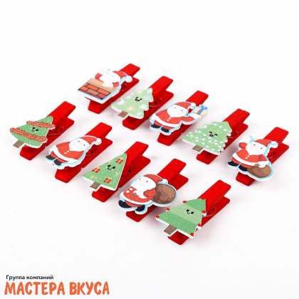 Декор прищепки   "Дед мороз и ёлки", (набор 6 шт)
