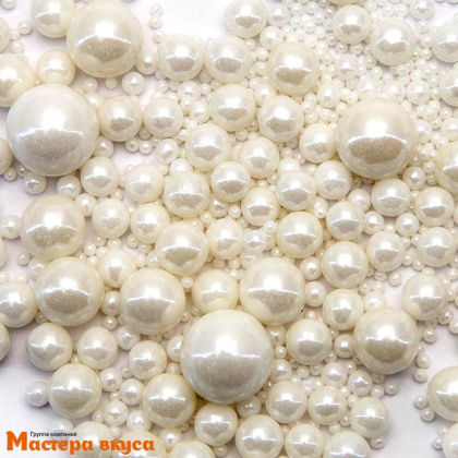 Посыпка Шарики сахарные Жемчуг БЕЛЫЙ перламутр (микс d2,3,5,7,10мм), 50гр