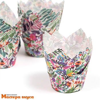 Форма бумажная Тюльпан d50 h80 "Акварельные цветы", упак 12шт