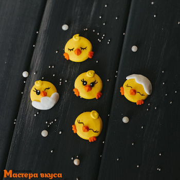 Сахарная фигурка  ЦЫПЛЯТА пасхальные малые (плоские, круглые), микс d~2,5 см, упак 3 шт
