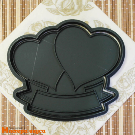 Вырубка пластик + штамп ДВА СЕРДЦА С ЛЕНТОЙ, 10 см