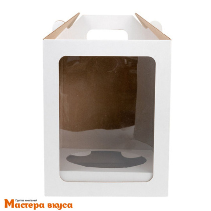 Коробка под кулич и пряничный домик с окном и ручкой, 16*16*20 см (белый) с ложементом, верхняя загрузка