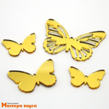 Зеркальное украшение  мини БАБОЧКИ , золото, (набор 4 шт) d~2,5/ 5,5 см 