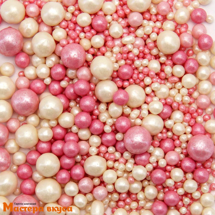 Посыпка Шарики зерновые Жемчуг микс Белый-Розовый (d2-7мм), 50 гр