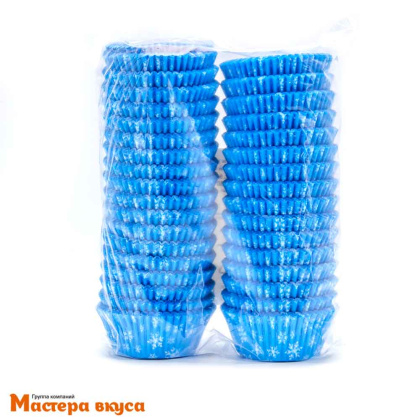 Капсула бумажная круглая, d-5см h-3см, "Снежинка" голубая, 45 гр/м (упак ~25шт) 