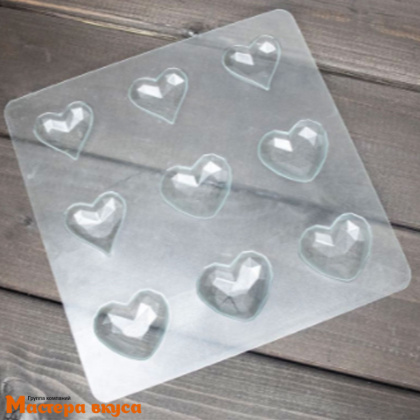 Форма для шоколада пластиковая СЕРДЕЧКИ ГРАНЕНЫЕ, (9 ячеек) 190*190 мм