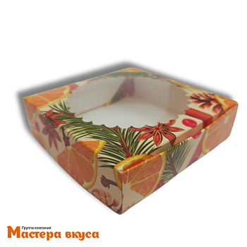 Упаковка для пряников и печенья с окном 11,5*11,5*3 см  (Апельсиновая вечеринка)