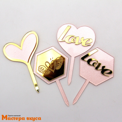 Набор зеркальных топперов LOVE, (набор 4 шт) ~4,5*7,2 см