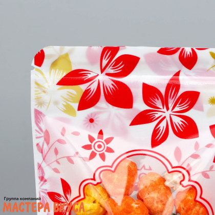 Пакет Дой-пак 10*15*3 см, с ЗИП-замком и окном, "Хохлома красная"