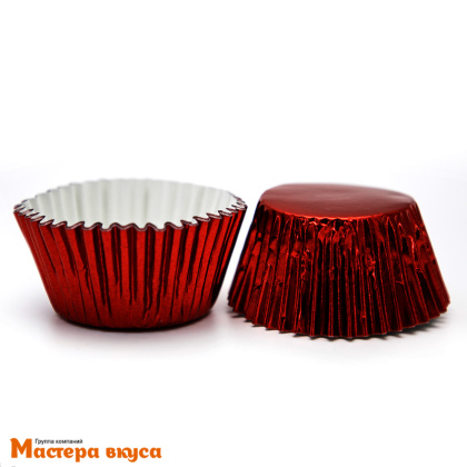 Капсула бумажная круглая, d-5см h-3,5см,  КРАСНАЯ металлик, (упак ~20 шт)