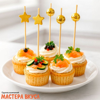 Шпажки "Звезды и Жемчужины", золото, дерево, 11 см (набор 24 шт)