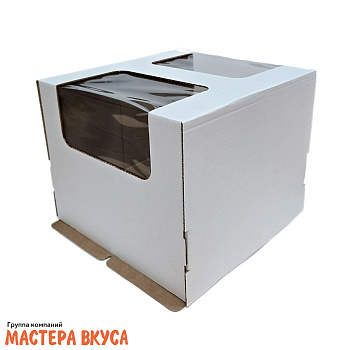 Короб для торта с окном 300*300*250 мм (два окна), белый (2-Д) АП