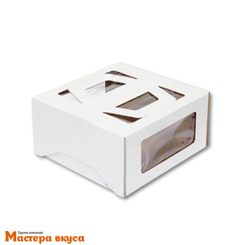 Короб для торта с окном и ручками 240*240*130 мм, белый, АП