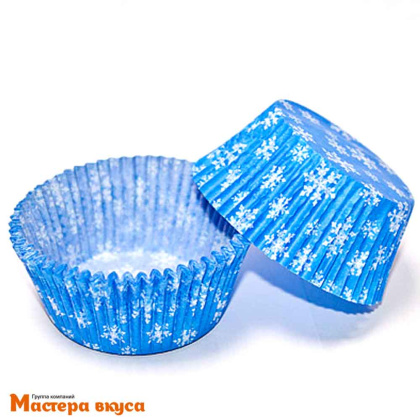 Капсула бумажная круглая, d-5см h-3см, "Снежинка" голубая, 45 гр/м (упак ~25шт) 