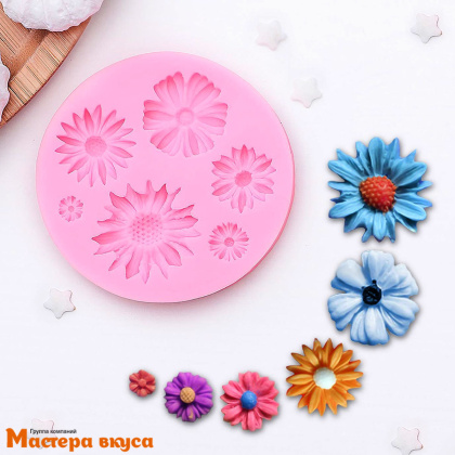 Молд силиконовый ЦВЕТЫ, 6 фигур, 7,5*7,5*1 см