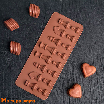 Форма для шоколада силиконовая  ШАХМАТЫ, (16 ячеек) 20,5*8,5 см