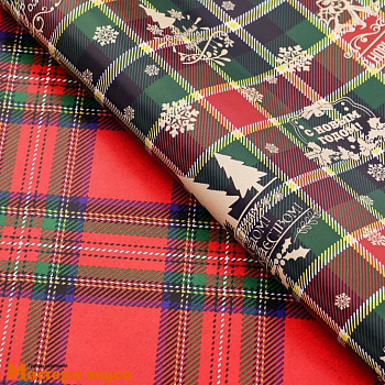 Бумага упаковочная  "С новым годом.Клетка" двухсторонняя (глянцевая), 50*70 см НГ