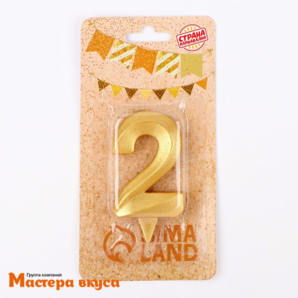 Свеча-цифра "Грань", золотой металлик - 2  (h-6,5см)