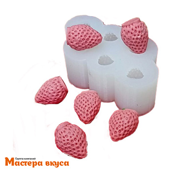 Молд силиконовый  3D КЛУБНИКА (ЗЕМЛЯНИКА) 6в1, изд ~2,6*1,8см (шоколад~35гр) 