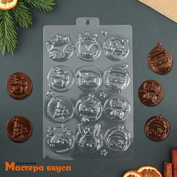 Форма для шоколада пластиковая (НГ) СЧАСТЛИВОГО НОВОГО ГОДА, (12 ячеек) 21*14 см