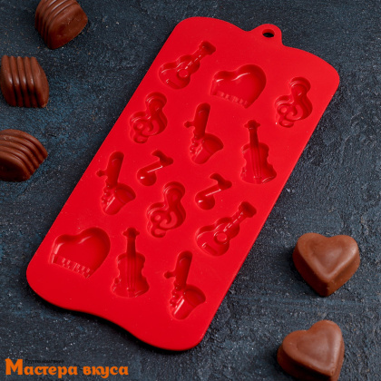 Форма для шоколада силиконовая  МУЗЫКАЛЬНЫЕ ИНСТРУМЕНТЫ, (14 ячеек) 21,5*10,5 см