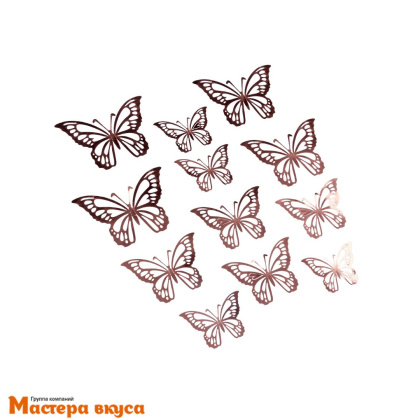 Зеркальное украшение БАБОЧКИ, ажур, розовое золото, пластик (микс набор 12 шт) ~15*15 см
