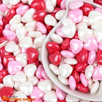 Посыпка 3D Сердечки белые/розовые/красные 10мм, 50 гр 